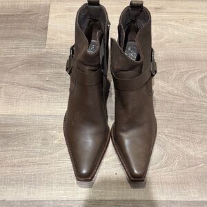 Vince Camuto Pointed Toe Brown Leather Ankle Boots